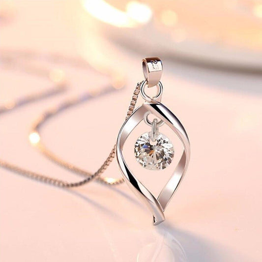Silver Necklace with Zirconia Crystal Pendant - Elinor-Nora Luxe
