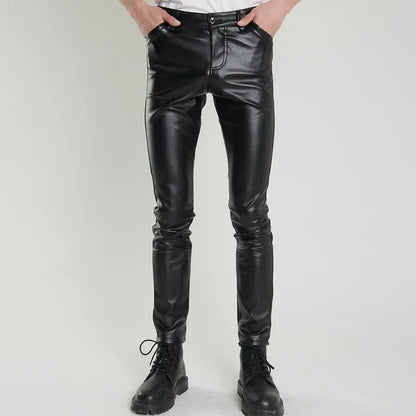 Skinny Fit Elastic Leather Trousers for Men - Lars-Black-28-Nora Luxe