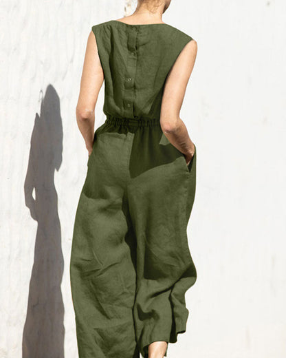 Sleeveless jumpsuit with wide leg – Aurelia-Army green-S-Nora Luxe