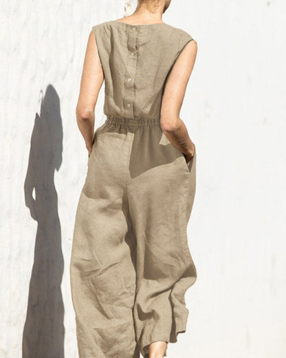 Sleeveless jumpsuit with wide leg – Aurelia-Army green-S-Nora Luxe