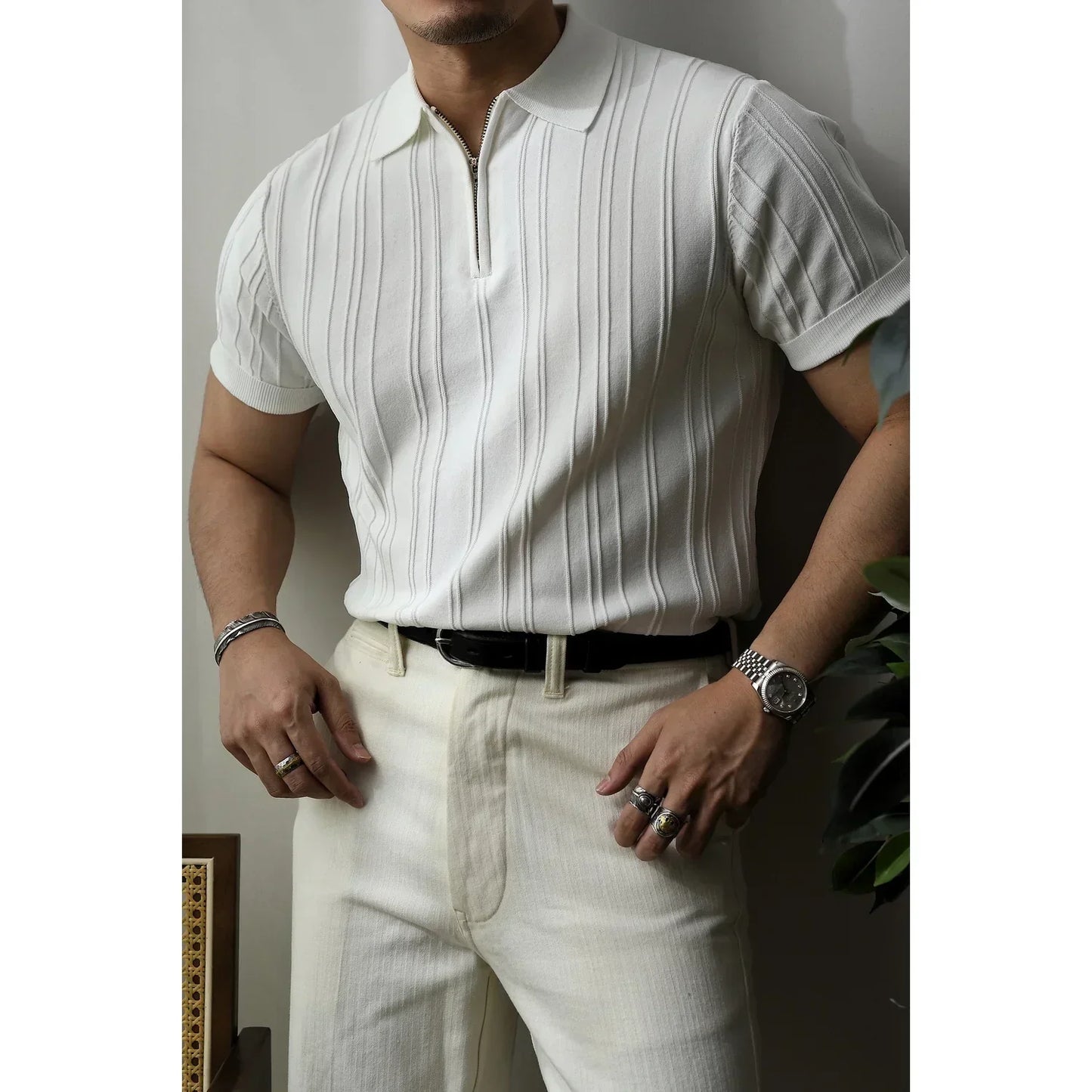 Slim Fit Men's Polo Shirt with Zip – Fabrizio-White-S-Nora Luxe