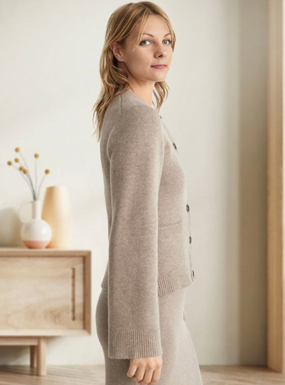 Soft Button-Up Sweater - Eveline-Beige-XS-Nora Luxe