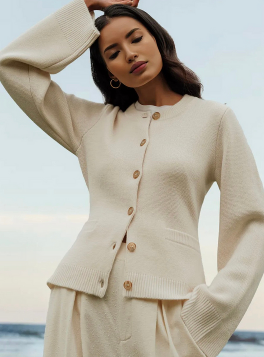 Soft Button-Up Sweater - Eveline-Beige-XS-Nora Luxe