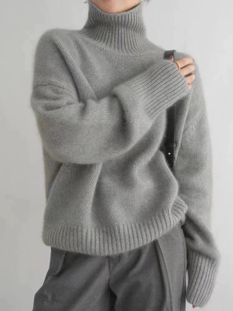 Soft Cashmere Women's Turtleneck - Seraphina-Gray-S-Nora Luxe