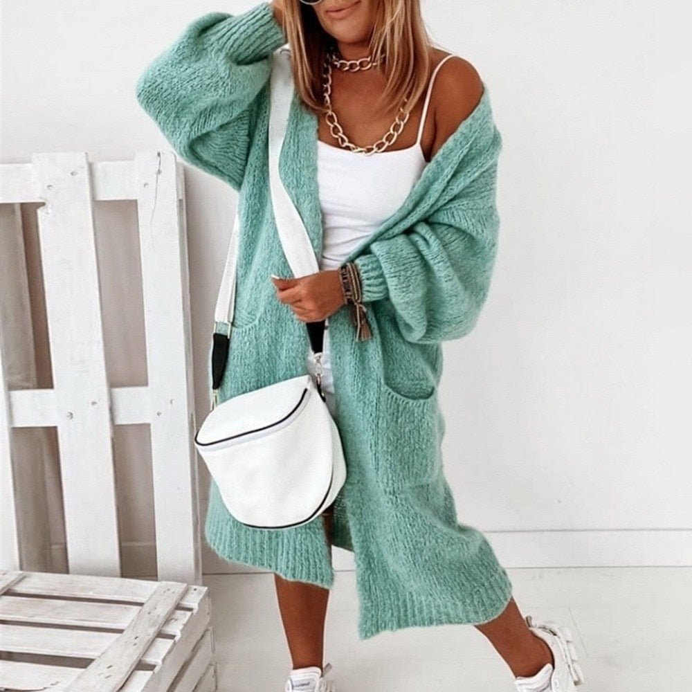 Soft Knit Oversized Women's Cardigan - Sienna-Green-XS-Nora Luxe