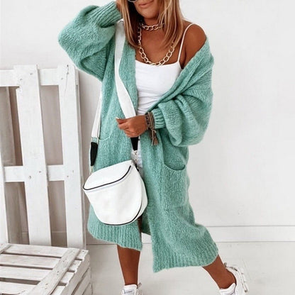 Soft Knit Oversized Women's Cardigan - Sienna-Green-XS-Nora Luxe