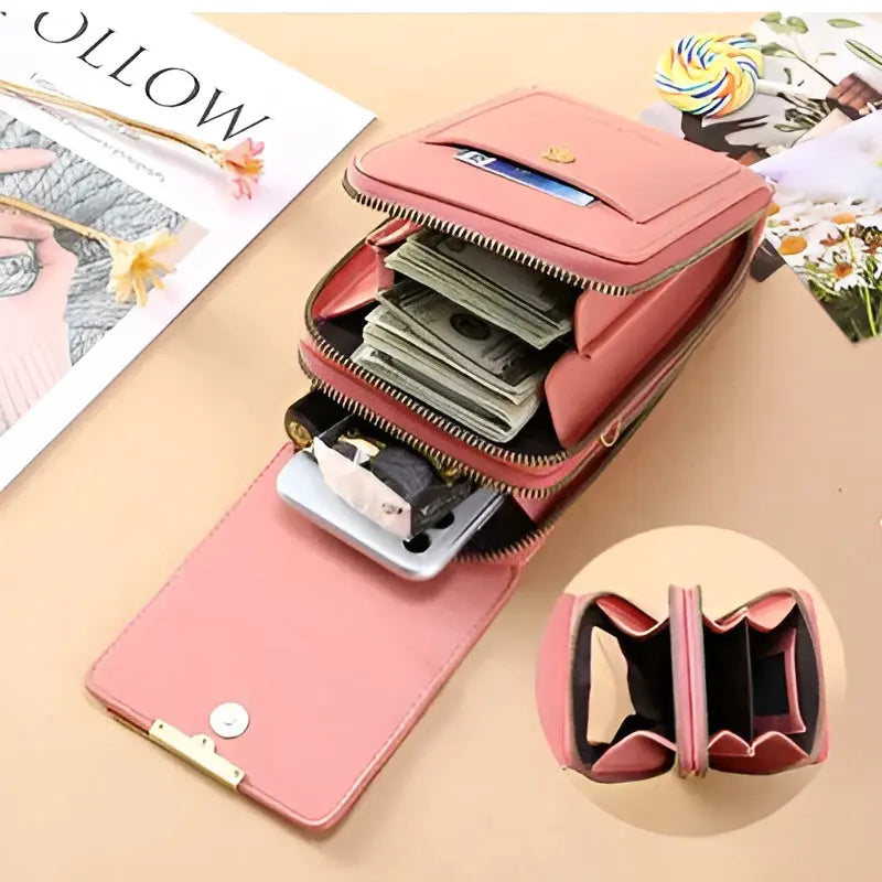 Soft Leather Shoulder Bag with Anti-Theft Protection - SafeTouch-Pink-Nora Luxe