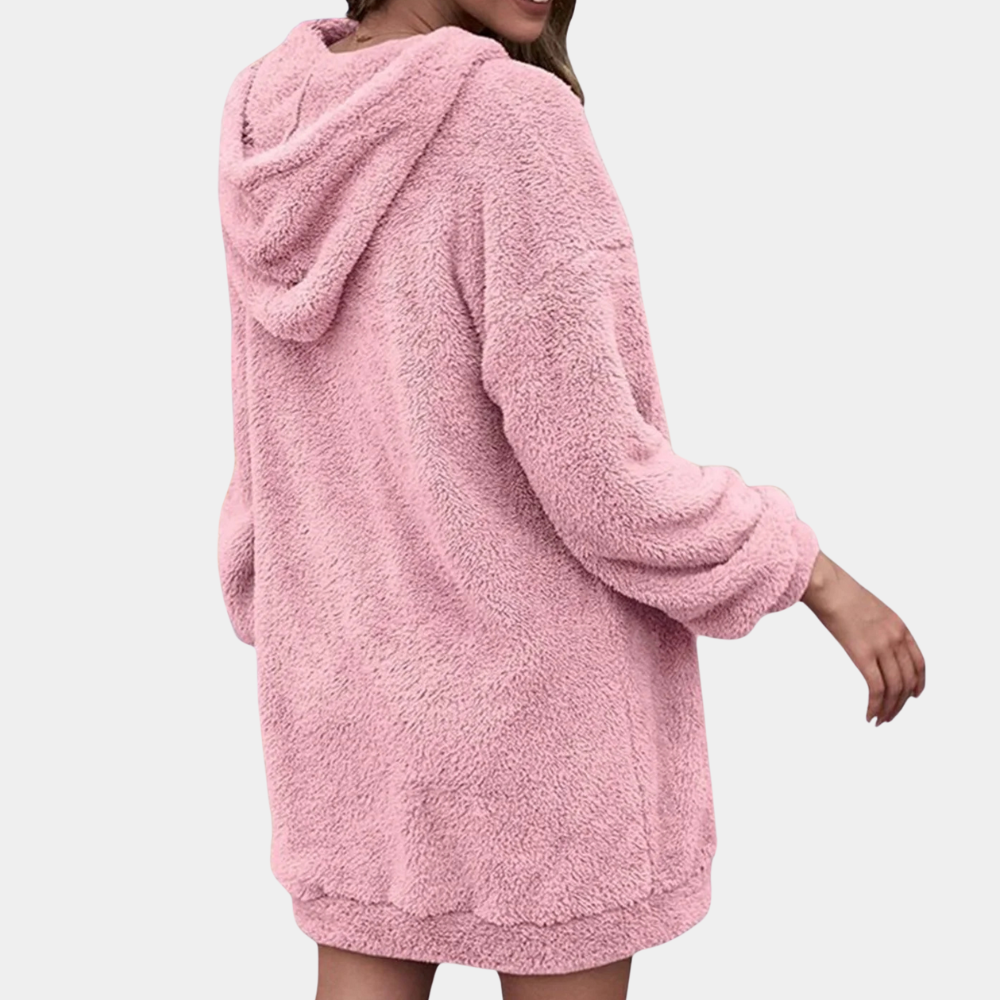 Soft Warm Winter Jumper with Zip for Women - Maëlle-Pink-XS-Nora Luxe