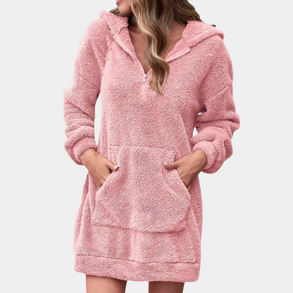 Soft Warm Winter Jumper with Zip for Women - Maëlle-Pink-XS-Nora Luxe