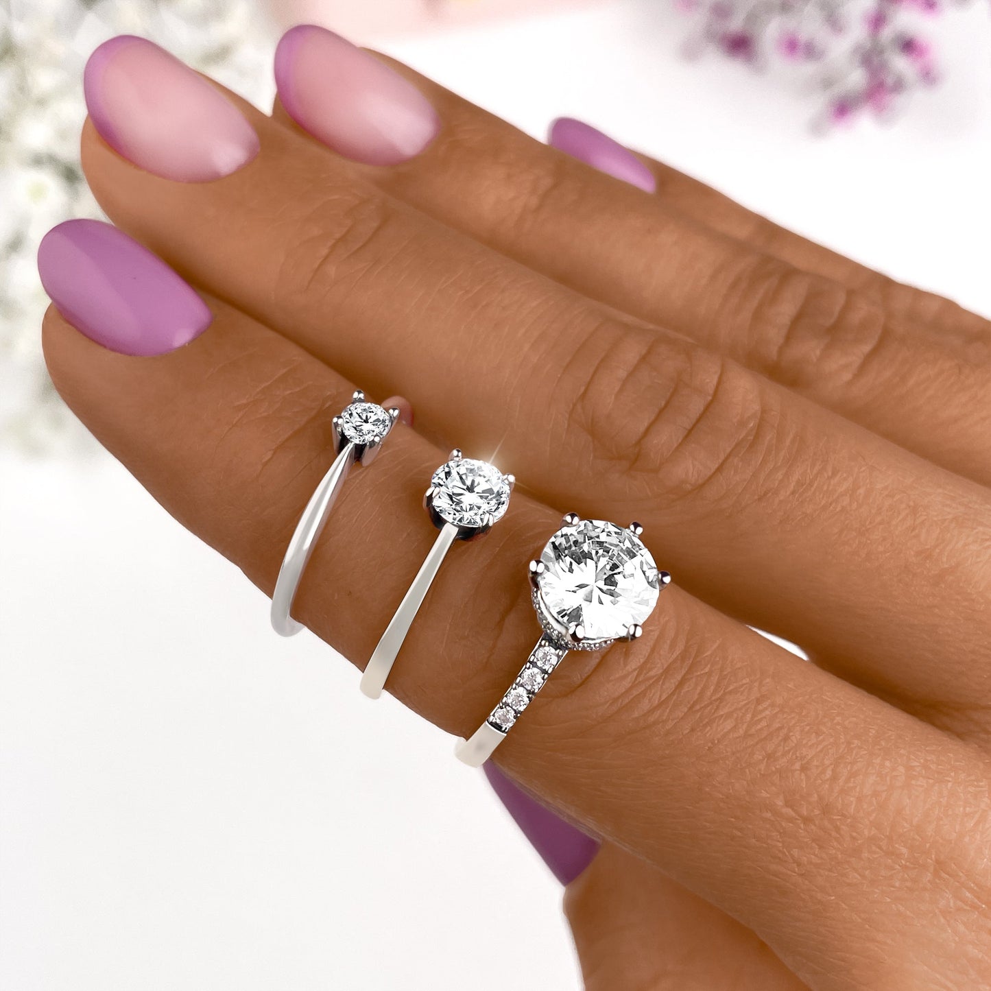Solitaire Zirkonia Ring - Elena-Silver-5-Nora Luxe