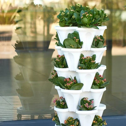 Space-saving Stackable Plant Pots - StrawberryStack-White-Nora Luxe