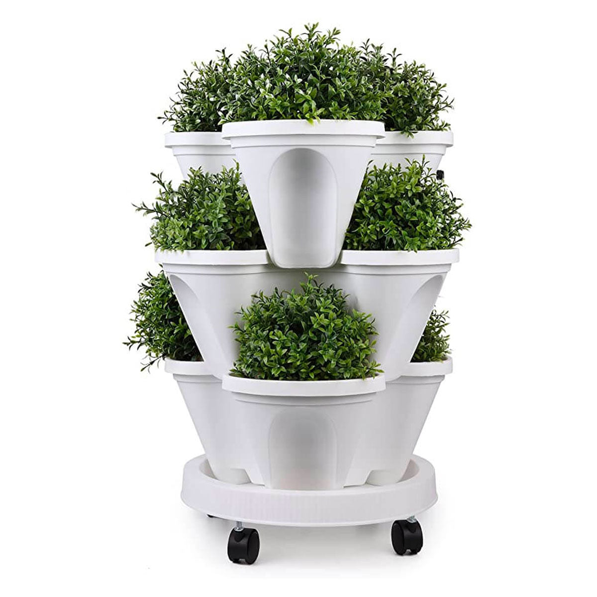 Space-saving Stackable Plant Pots - StrawberryStack-White-Nora Luxe