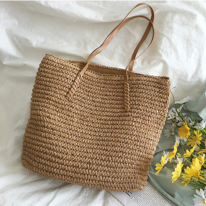 Spacious Handbag with Sturdy Shoulder Strap - TerraWoven-Brown-Nora Luxe