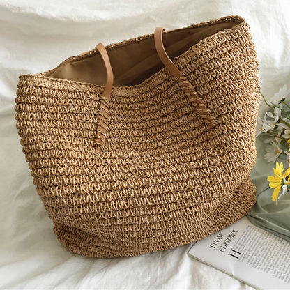 Spacious Handbag with Sturdy Shoulder Strap - TerraWoven-Brown-Nora Luxe