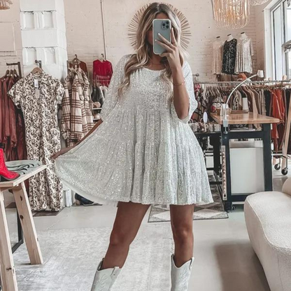 Sparkling sequin party dress – Luna-White-S-Nora Luxe