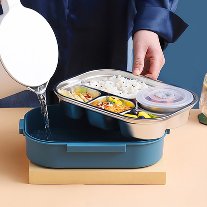 Stainless Steel Thermo Lunchbox - SteelLunch-Yellow-3 compartments with soup bowls-Nora Luxe