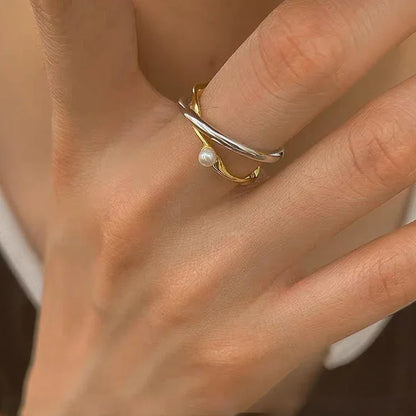 Sterling Silver Cross Ring with Pearl - Alina-Nora Luxe