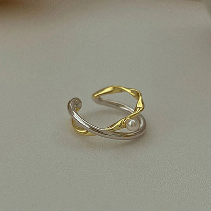 Sterling Silver Cross Ring with Pearl - Alina-Nora Luxe
