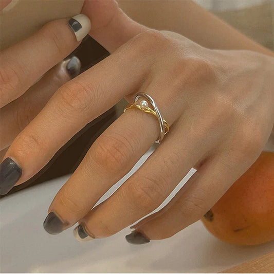 Sterling Silver Cross Ring with Pearl - Alina-Nora Luxe