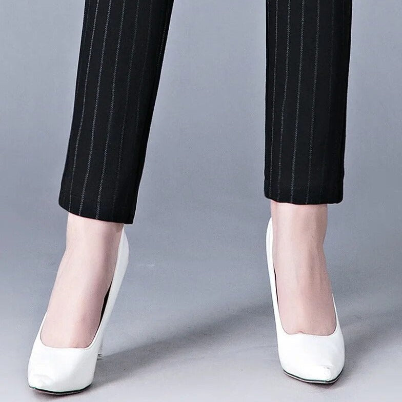 Straight Ladies' Trousers with Elastic High Waist - Sophia-Black-M-Nora Luxe