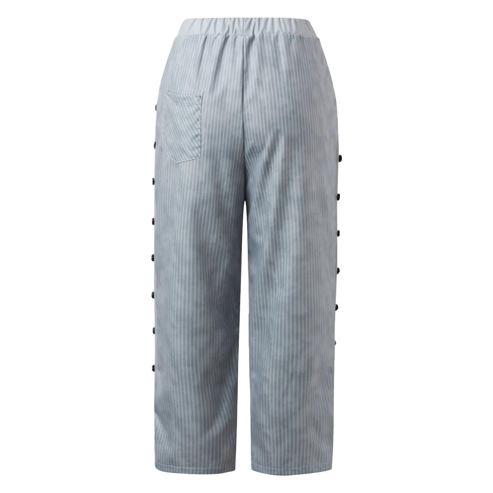 Striped High-Waist Ladies' Trousers with Decorative Buttons – Florence-Gray-S-Nora Luxe