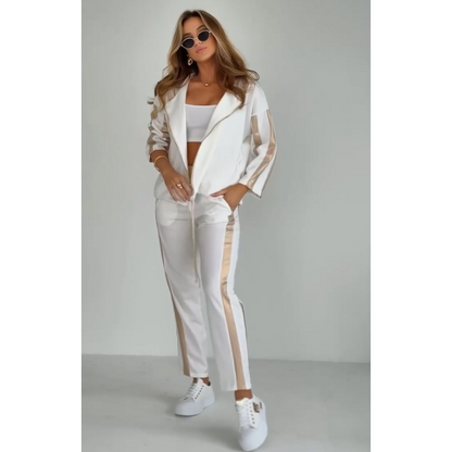 Striped leisure two-piece with hood & waistband – Cosima-White-S-Nora Luxe
