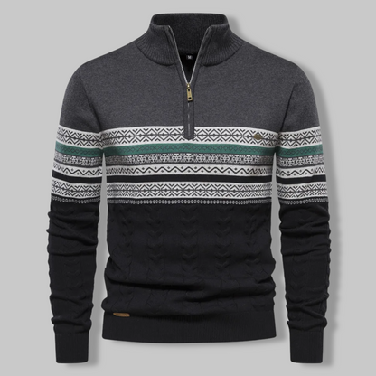 Striped Zip Sweater - SummitZip-Dark Gray-S-Nora Luxe