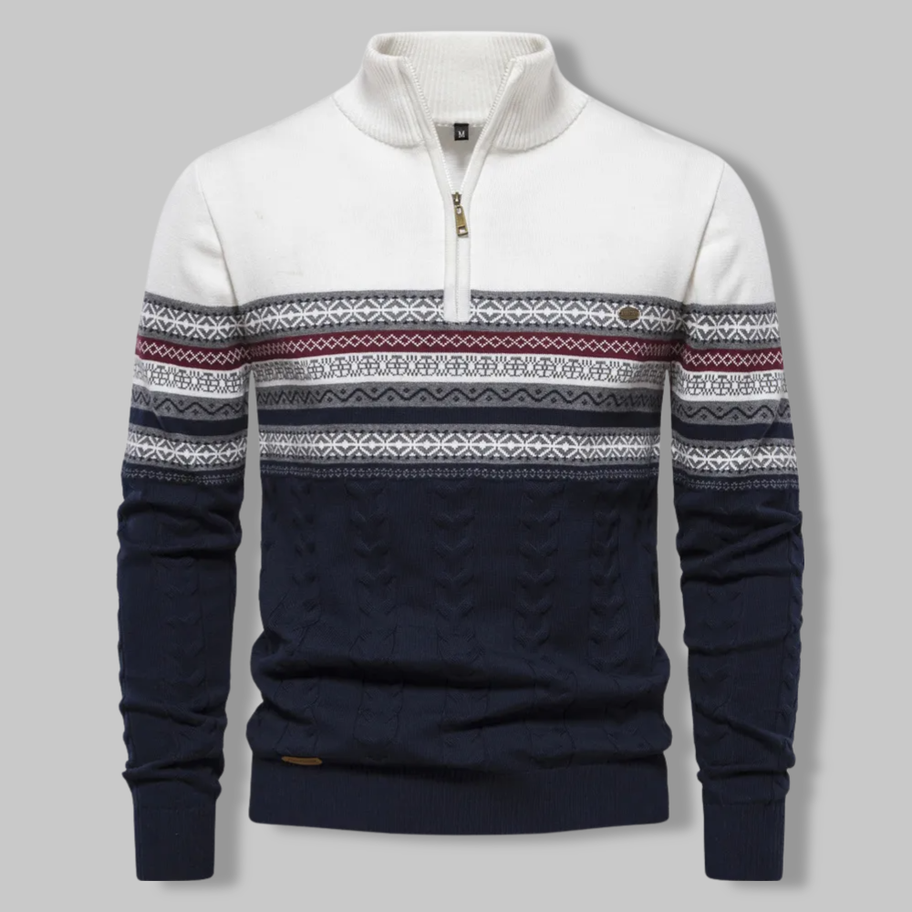 Striped Zip Sweater - SummitZip-White-S-Nora Luxe