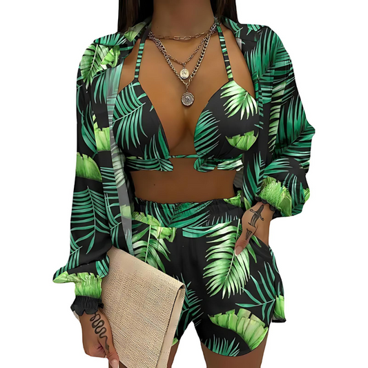 Stylish 3-piece summer outfit for the beach and pool - TropenGlow-Banana Green-S-The Livary