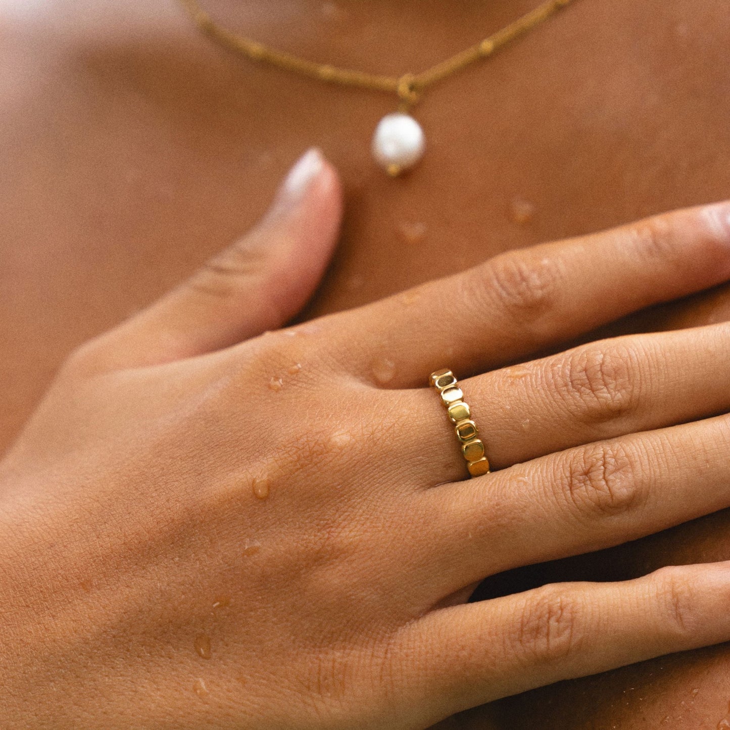 Stylish Beaded Ring - Elina-5-Gold-Nora Luxe