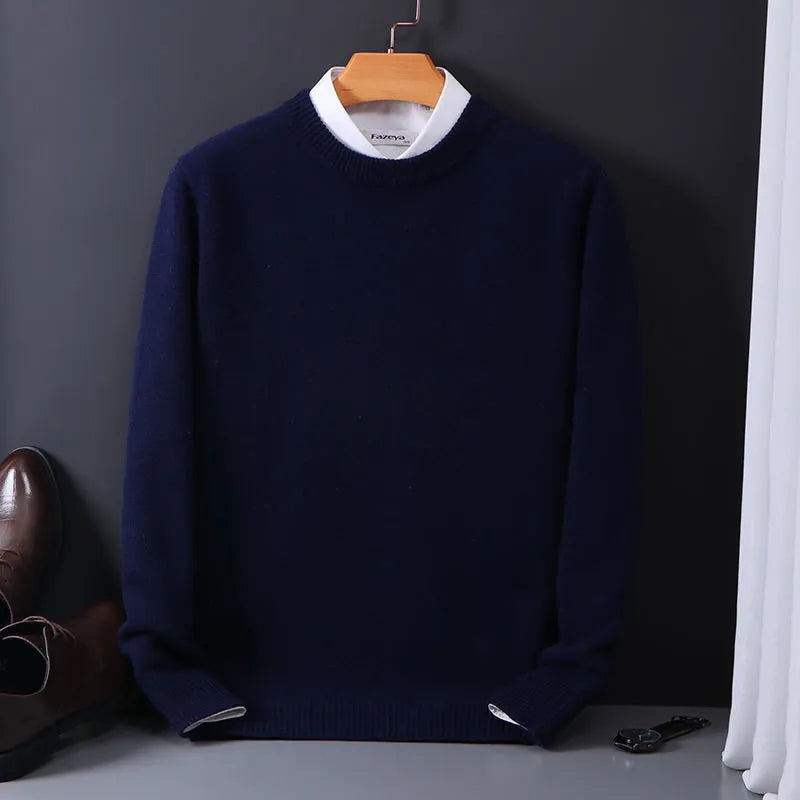 Stylish Cashmere Men's Sweater - Theo-Dark Blue-M-Nora Luxe