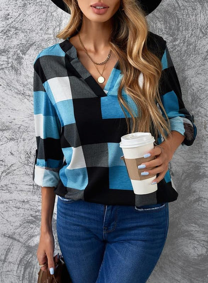 Stylish Casual Checked Ladies' Blouse - Lara-Black-S-Nora Luxe