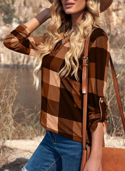 Stylish Casual Checked Ladies' Blouse - Lara-Black-S-Nora Luxe