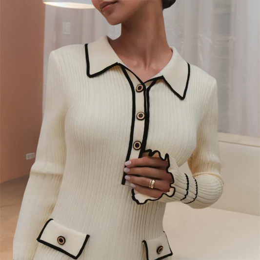 Stylish Dress with Long Sleeves - Lina-Beige-XS-Nora Luxe