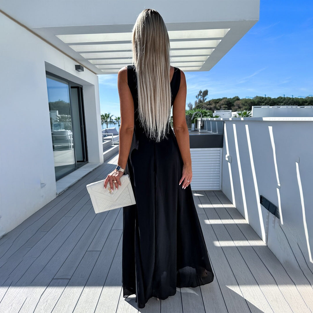 Stylish festive ladies' jumpsuit with dress look – Lorena-Black-S-Nora Luxe