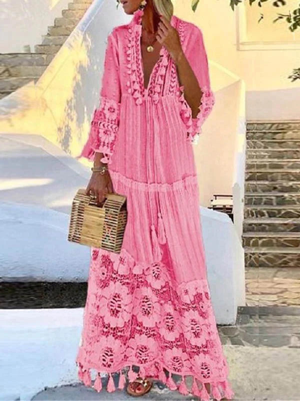 Stylish figure-hugging lace dress for women – Elina-Pink-S-Nora Luxe