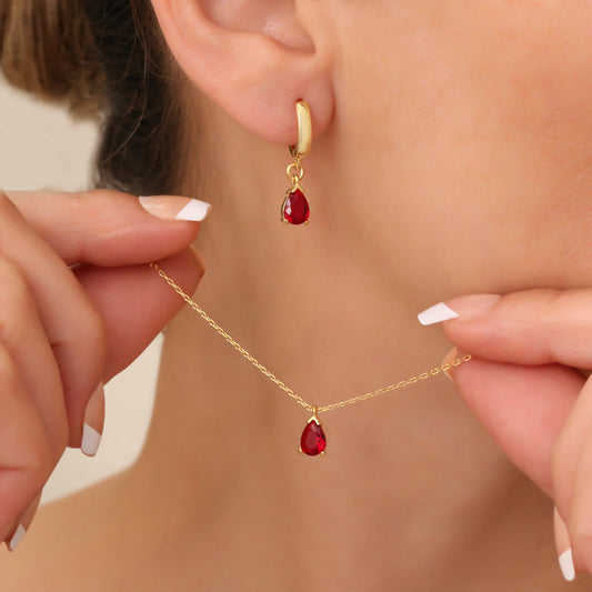 Stylish Garnet Birthstone Jewelry Set - Liora-Earrings + Necklace Set-Nora Luxe