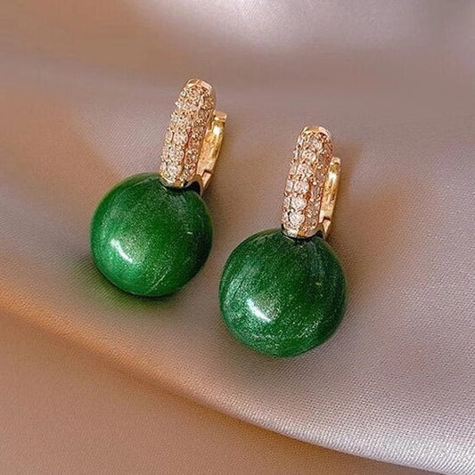 Stylish Green Gold Pearl Earrings - Alina-Nora Luxe