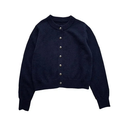 Stylish Knitted Cardigan with O-neck - Sophie-Marine blue-S-Nora Luxe
