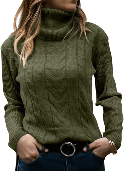 Stylish Knitted Women's Turtleneck - Denise-Olive Green-S-Nora Luxe