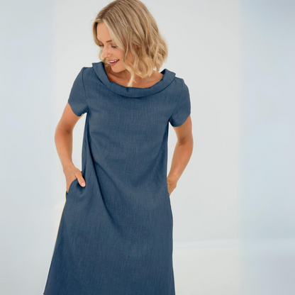Stylish ladies' summer dress made from a linen-cotton blend - LinaLuft-Dark blue-XS-The Livary
