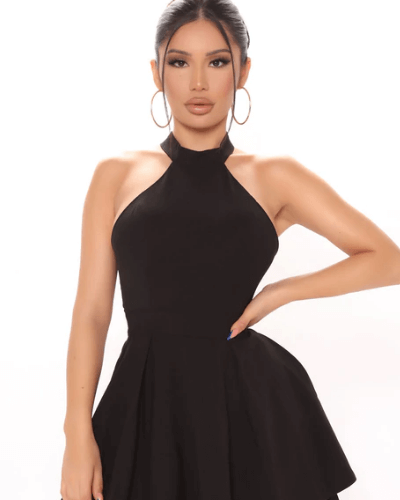 Stylish ladies' summer dress with halter neck – Malia-Black-S-Nora Luxe