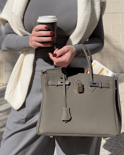 Stylish Leather Handbag - Liana-Gray-M-Nora Luxe