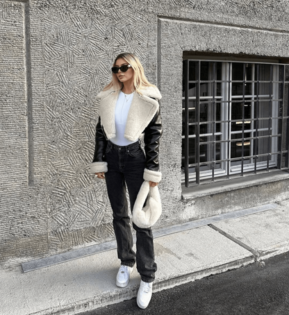 Stylish Leather Jacket with Fur Trim for Cold Days - Sofia-XS-Nora Luxe