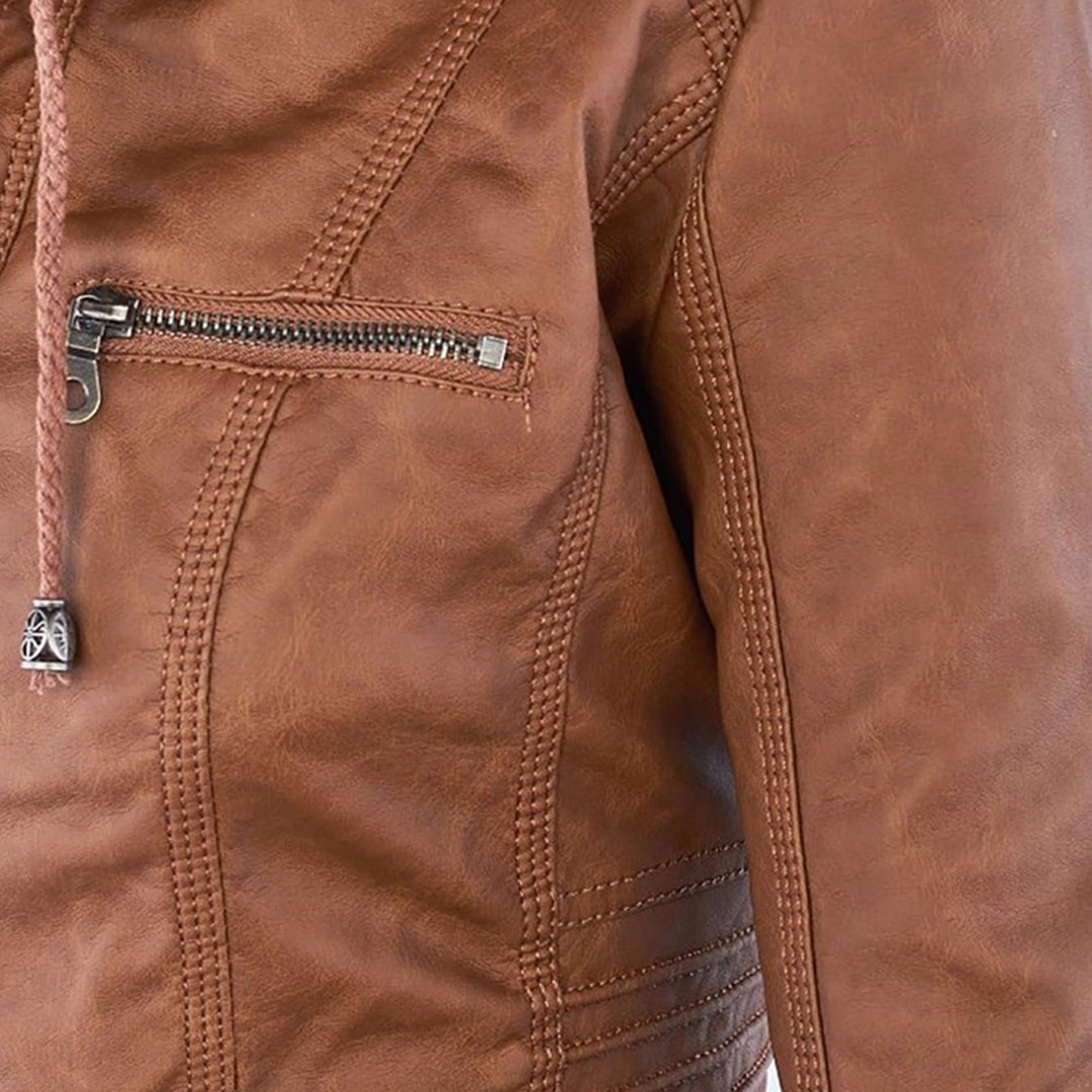 Stylish Leather Summer Jacket for Ladies - Elara-Khaki-S-Nora Luxe