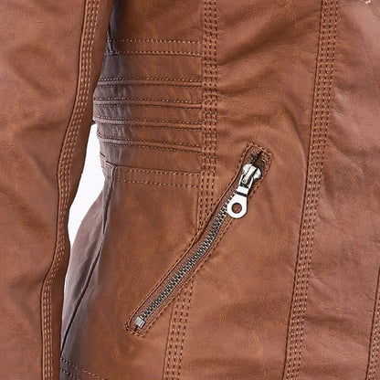 Stylish Leather Summer Jacket for Ladies - Elara-Khaki-S-Nora Luxe