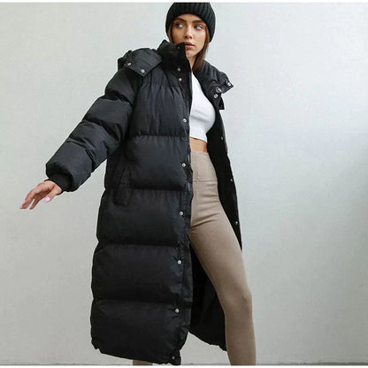 Stylish Long Ladies' Down Jacket - Elise-Black-XS-Nora Luxe