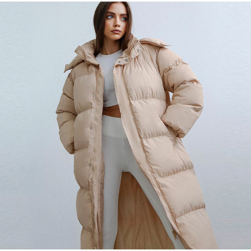 Stylish Long Ladies' Down Jacket - Elise-Khaki-XS-Nora Luxe