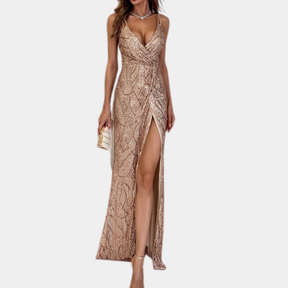 Stylish Long Sequin Dress - Aurora-Red-XS-Nora Luxe