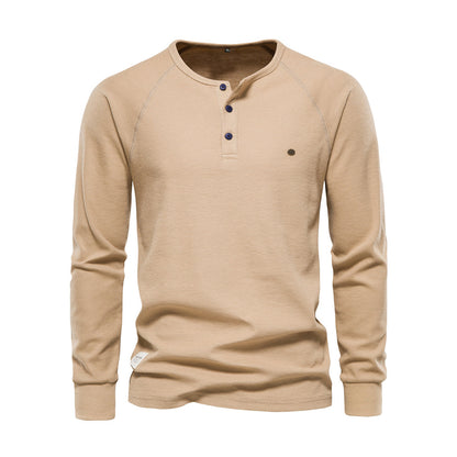 Stylish Men's Long Sleeve Shirt - Milo-Khaki-S-Nora Luxe